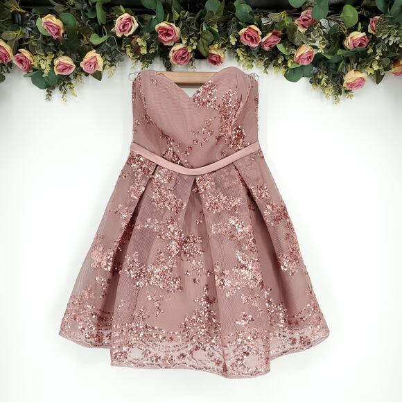 Alyce Paris Strapless Sequined Dress in Rosewood Size 10 - Picture 1 of 14